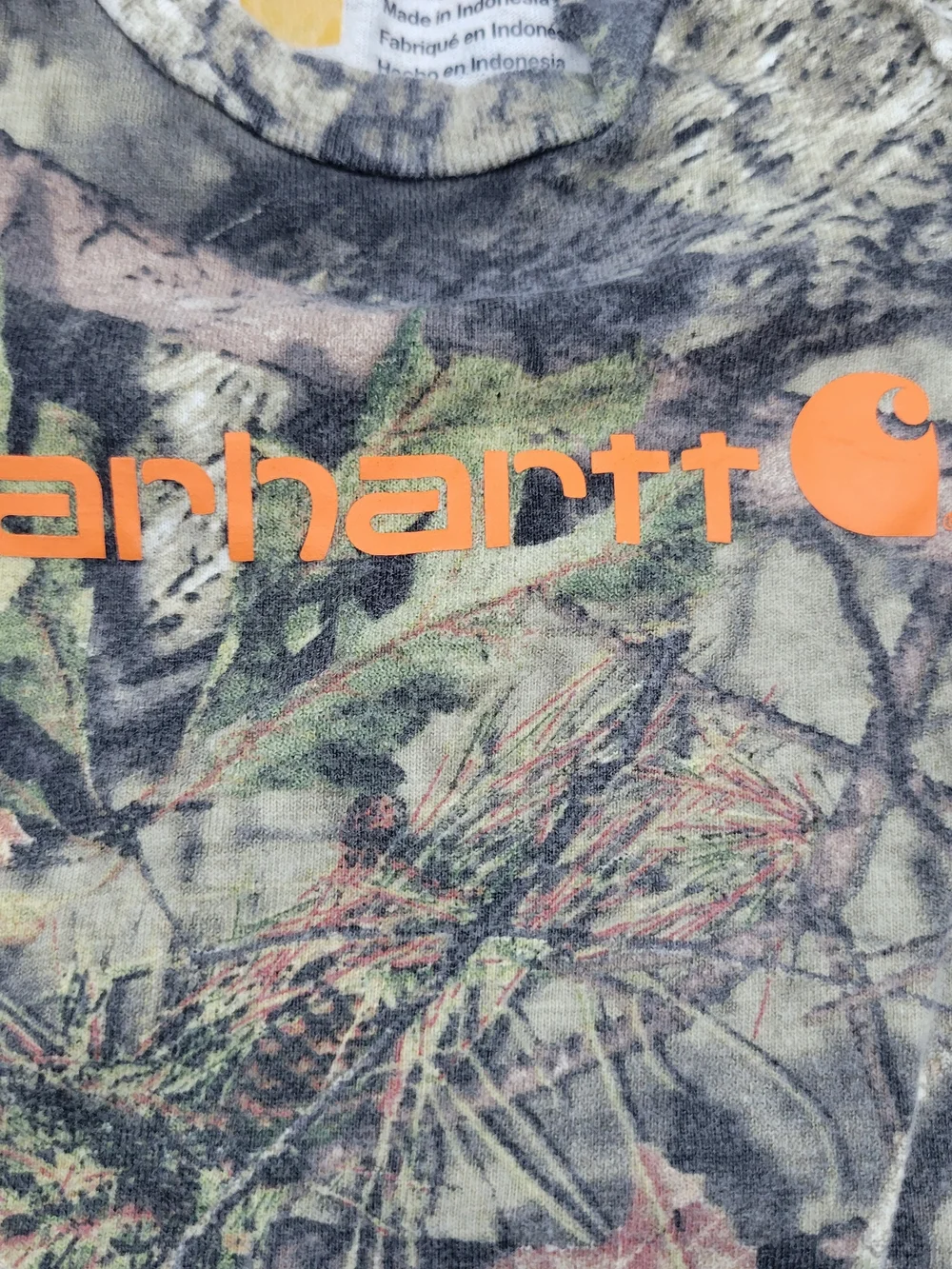 Carhartt Camo One-Piece Bodysuit with Orange Logo
